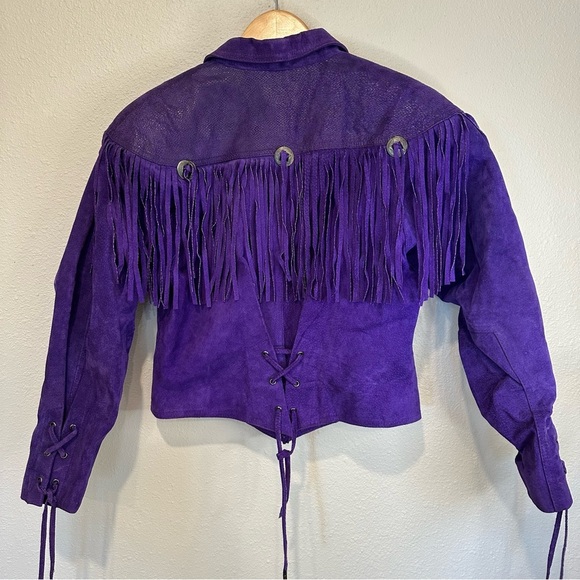 Vintage Purple Leather Fringe Jacket - Picture 12 of 16